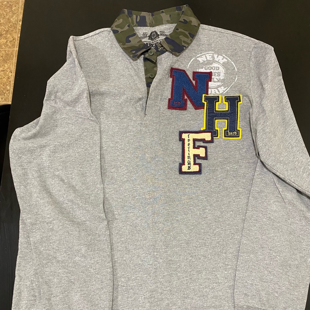 American rag chenille patch rugby longsleeve shirt